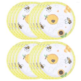 Disposable Dinnerware 16 Pcs Birthday Party Supplies Plates Paper Cake Tableware Bee Baby Dishes