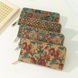 Wallets 8pcs Wallet For Women Cork Leather Rose Grid Printing Multifunctional Phone Long Card Holder