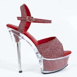 Red Mcublgirl Sandals Sexy Super High Heels 15CM Thin Heel Waterproof Platform Crystal Shoes Weddin 325