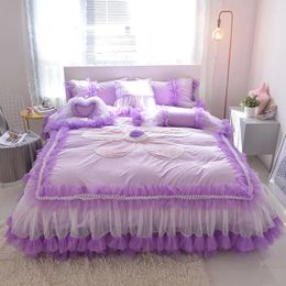 Bedding Sets Luxury Winter Set Warm Fleece Fabric Lace Duvet Cover 4/7pcs Princess Style Bed Linen Skirt