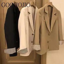 Women's Suits Oversized Leisure Women Blazers Office Lady Pocket Blazer Jackets For Solid Coats Ladies Temperament British Style