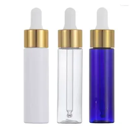 Storage Bottles Cosmetic Refillable 30pcs Dropper Bottle Empty Clear Blue White Plastic PET Flat Shoulder Essence Essential Oil 30ml