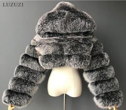 LUZUZI New Winter Furry Cropped Faux Fur Coats Women 2020 Fluffy Top Coat with Hooded Warm Fur Jacket Ladies manteau femme9716789