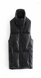 Women039s Vests Black Warm Faux Leather Vest Women 2022 Autumn Winter Fashion Zipper Sleeveless Coat Tops Female Casual Short O9662377