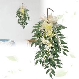 Decorative Flowers Cascading Christmas Garland For Fireplace Mantel Beads Artificial Leaf Wall Hanging Spring Silk Flower
