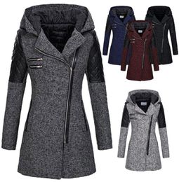 Womens New Style Vintage Woollen Coat Slim Trench Coats Lady Hooded Collar Peacoat Winter Woollen Coat Jackets Outwear Plus Size 5XL3039218