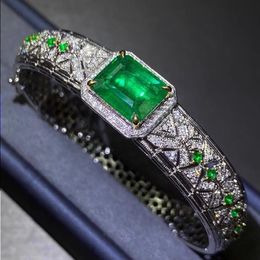 14K White Gold Vinateg Lab Emerald Diamond Bangle Engagement Wedding Bangles Bracelets for Women Bridal Party Jewellery Gift Ugqxn