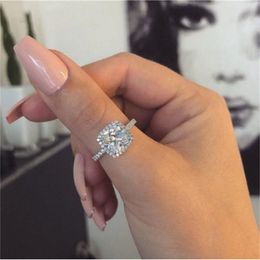 Vecalon Fashion 925 sterling silver Promise Ring Cushion cut 3ct AAAAA Cz Wedding band rings for women Bridal Jewellery Njvns