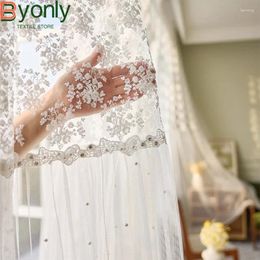 Curtain Pearl Embroidery Splicing White Gauze Lace Bay Window Bedroom Living Room Partition Screen Curtains Customised Finished Product