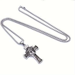 INRI Christ Necklace, Cross Pendant Necklace with Crown of Thorns Jesus