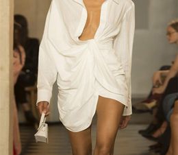 DEAT Summer Turndown Collar Long Sleeves Asymmetrical Dobby White Thin Dress Female Vestido WB52300 2204259979711