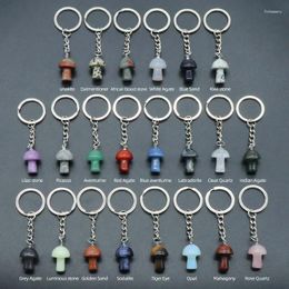 Keychains 20pcs Natural Stone Mushroom Key Rings Healing Pink Crystal Car Decor Chain Keyholder For Women Men