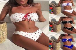 Sexy Polka Dot Bikini Women Two Piece White Push Up Outfit Floral Side Bathing Suit Brazilian Beach Wear Outfit Suit T2006187210694