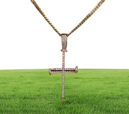 s ManWomen Nail Cross Necklace Pendant Hip hop Jewelry Bling Ice Out Cubic Zircon Cubanrope Chain For Gift6994669