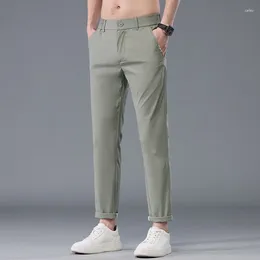 Men's Pants Spring And Summer Fashion Trend Versatile Ice Silk Cropped Casual For Straight Leg Soft Breathable Long