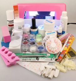 Easy Nail art base set Pro Full Acrylic Powder UV Gel Brush Pen 9W Lamp Glitter Brushes Files DIY Manicure kit1894757