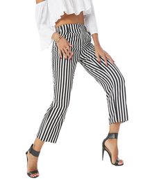 Striped Pants Women039s Elastic Waist Strip AnkleLength Straight Pants 2018 Summer New Arrival Casual White Trousers Female9670109