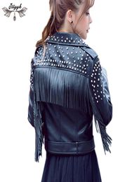 2019 Autumn Leather Jacket Women Fringed Rivet Punk style Suede Leather Jacket Locomotive Short Coat motorcycle Outerwear LJ6053321875