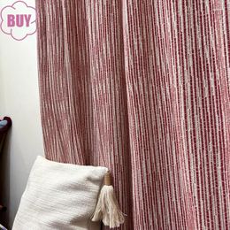 Curtain Red And White Thickened Natural Cotton Linen Jacquard Blackout Curtains For Living Room Bedroom French Window Customised