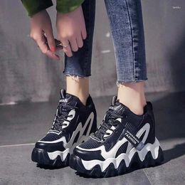 Casual Shoes Leather Women's Platform Chunky Sneakers Fashion Women Flat Thick Sole Lace Up Woman Dad Footwear
