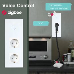 BSEED 1/2/3Gang ZigBee Touch Switch Smart Wall Light Switches Smart Life APP Google Alexa No Neutral Glass with Normal EU Socket