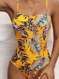 Summer Beach Wear Slimming Bathing Suit Vintage Print Women's Swimsuit One Piece Swimwear 2023 Women Sexy Monokini Suits
