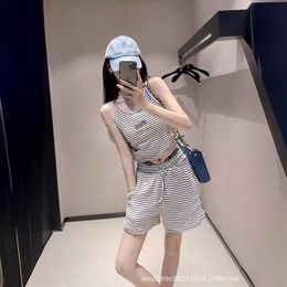Women's Suits & Blazers Mm24 Summer Fashion Casual Stripe Diamond Cross Shoulder Strap Tank Top Paired with Same Shorts
