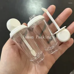 Storage Bottles 50Pcs Clear White Liquid Lipstick Lipgloss Cosmetic Lip Tint Packaging 10ml Thick Gloss Container Wand Tubes With Brush