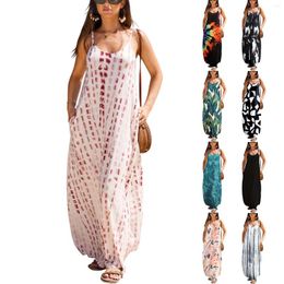Casual Dresses Women Summer Maxi Dress V Neck Sleeveless Flowy Boho Floral Beach Long Tee Shirt Causal For