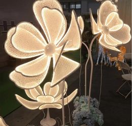 Modern LED Floor Light White Lace for Party Stage Shining Peony Flower Road Lead Wedding Decoration Standing Lamp