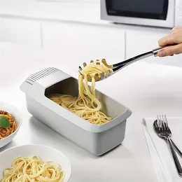 Spoons Microwave Noodles Pasta Cooker With Strainer Eco-Friendly Plastic Spaghetti Vegetable Steamer Dishwasher Kitchen Accessories