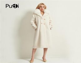 Pudi women Xlong real sheep fur coat jacket female winter fox collar parka trench H17065160268