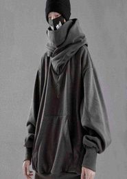Houzhou Techwear Black Hoodie Hoodies Sweatshirt With Cap Baggy Harajuku Japanese streetwear Hip Hop Autumn Turtleneck Men J2207147821949
