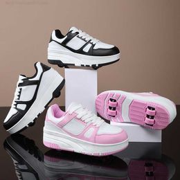 Four wheeled walking shoes for men and women with high aesthetic value domineering pulley shoes for adults roller skating shoes two in one detachable