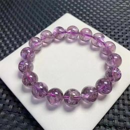 Link Bracelets 12MM Natural Asai Quartz Purple Amethyst Bracelet Crystal Reiki Healing Stone Fashion Jewelry Gift For Women Men 1PCS