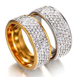 Hip Hop Full Rhinestone Bling Iced Out Wedding Rings 14K Gold Rings For Men Women Jewelry