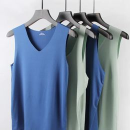 Summer Mens Casual Tank Tops Seamless Breathable Ice Silk TShirt Vest Men Sports Undershirt Solid Color Sleeveless Vneck Tees 240523
