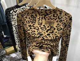 Women039s Tees European design printed fleece leopard print thin mesh bottom blouse for women039s autumn 2021 long sleeve T1301782