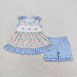 Clothing Sets GSSO0732 Wholesale Baby Girls Clothes Butterfly Floral Sleeveless Shorts Suit Summer Boutique For