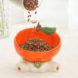 Cat Fruit Ceramic Bowl Elevated Pet Food Water Bowls Raised Small Dogs Tilted Drinking Eating Feeders Puppy Cats Accessories