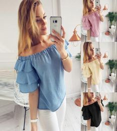 Sexy Womens Off Shoulder Blouse Shirt Summer Tops Casual Stretch Flare Sleeve Shirts Plus Size Female Blouses7545413