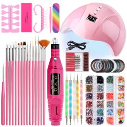 Manicure Set For Nail Accessories Kit Nail Drill Machine With UV LED Nail Dryer Lamp Manicure Sequins Multiple Tools