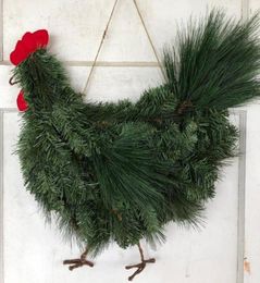 Decorative Flowers Wreaths Christmas Wreath Xmas Rooster Chicken Green For Front Door Farmhouse Garden Home Decorations4723099