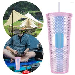 Cups Saucers 710ml Plastic Straw Cup Drinking Double-Walled Water Tumbler With Lid Travel Mug Large Capacity For Home & Outdoor