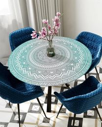 Table Cloth Mandala Geometric Gradient Art Round Elastic Edged Cover Protector Waterproof Polyester Rectangle Fitted Tablecloth