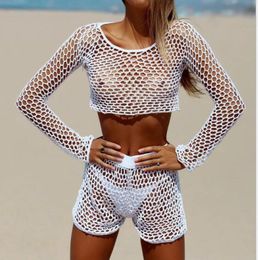 Women's Sexy Hollow Outfit Bikini Beach Holiday Sun Protection Swimsuit Bathing Sunsn Suit Short Sleeve Beach Swimwear8039967