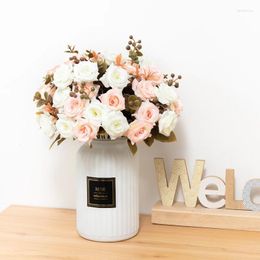 Decorative Flowers Autumn Rose Artificial Silk Peony Big Bouquet Fake For Wedding Christmas Decoration Party Home Table DIY Decor