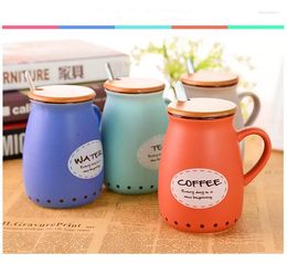 Mugs 1PC Retro Ceramics Mug With Bamboo Lid And Spoon Cartoon Creative Coffee Milk Tea Belly Cups Novelty Gifts ND 018