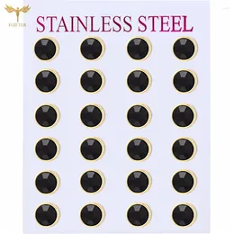 Stud Earrings 12 Pairs Black Rhinestone Set For Women Men Gold Colour Stainless Steel Ear Piercing Jewellery Wholesale Accessories