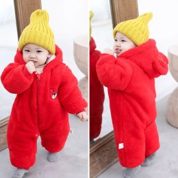 Baby Boy Clothes Cute Plush Bear Baby Rompers Autumn Winter Keep Warm Hooded Infant Girls Overall Jumpsuit Newborn Romper 0-18M